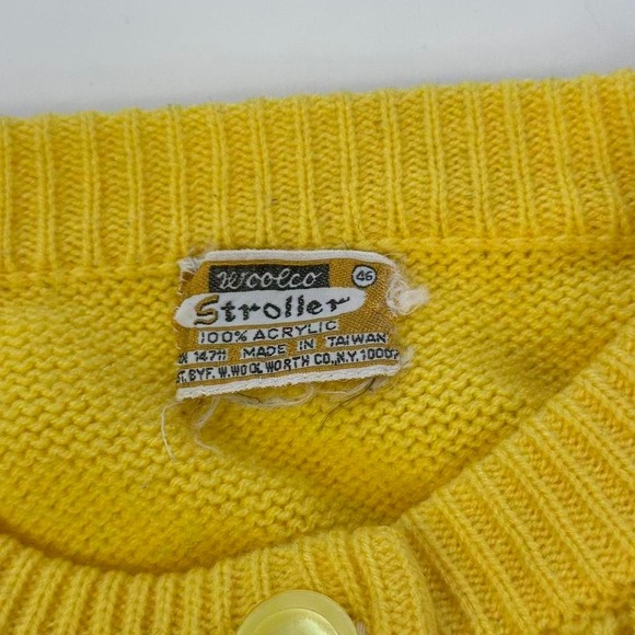 Vintage 70s Cable Knit Cardigan Yellow Button Down Knitwear Sweater - Picture 7 of 8